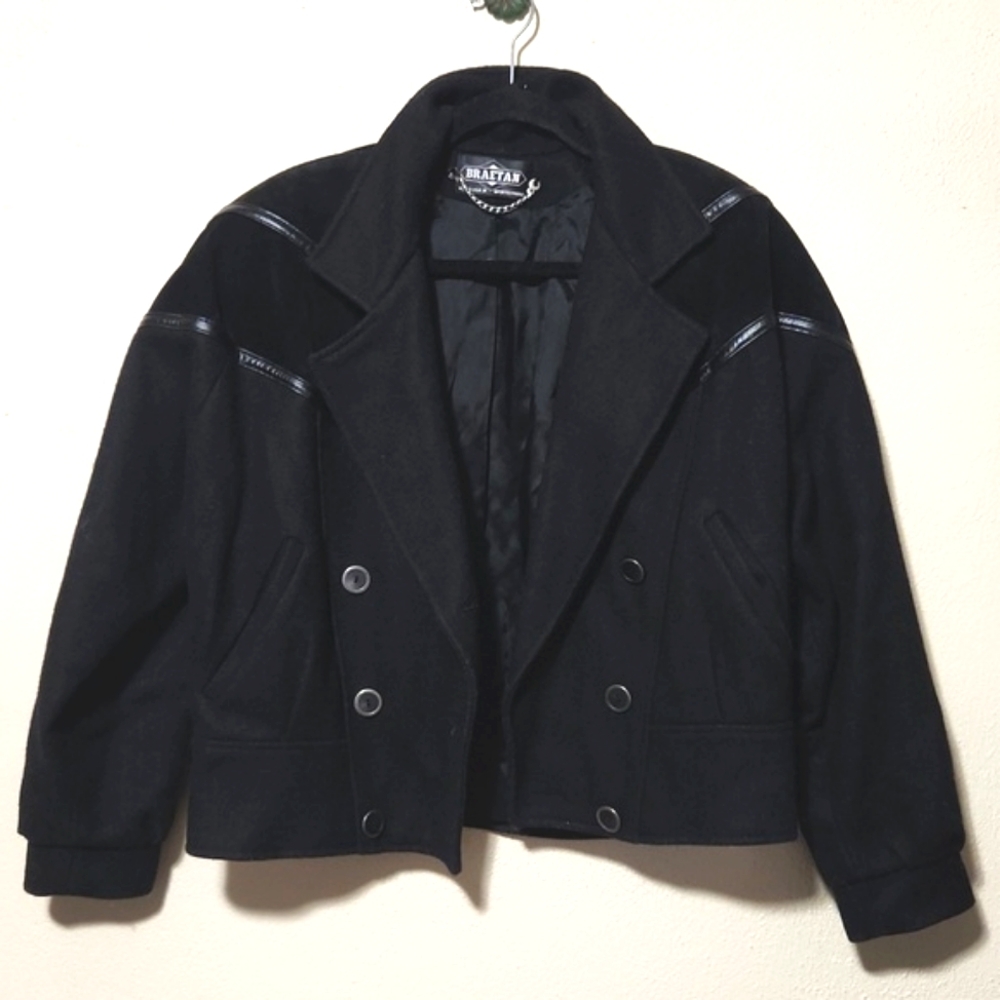 Braetan Vintage Union Made Double Breasted Cropped Jacket Suede Accents Size Med - Picture 2 of 15